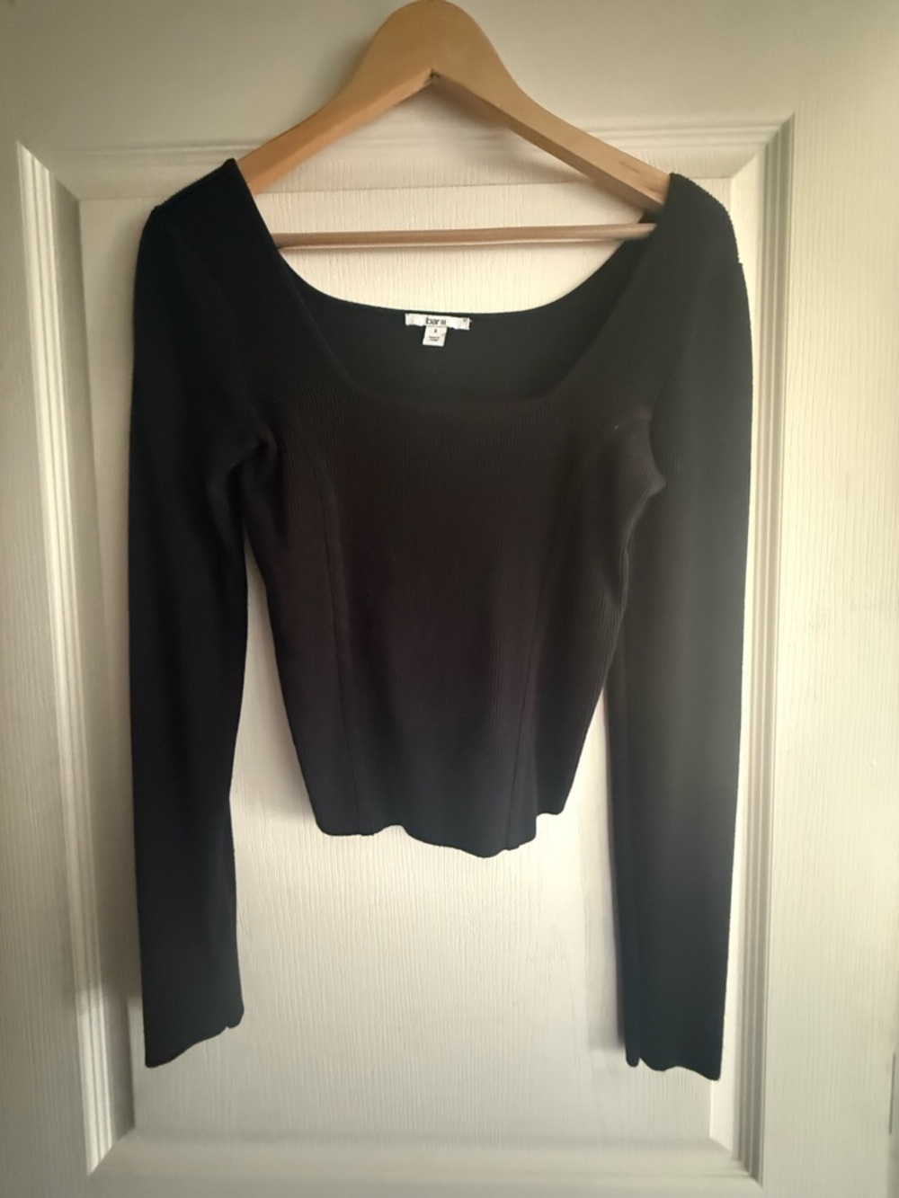 Bar III Black Ribbed Long-Sleeve Scoop Neck Top